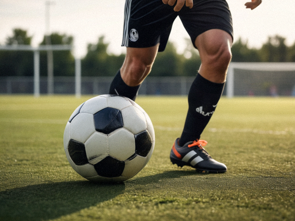 足球运动员在训练场进行带球训练
